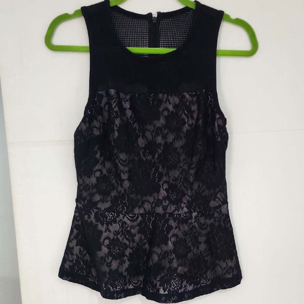 New York And Co 7th Ave Elegant Black Lace Sleeveless Top Size S
